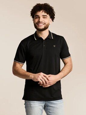 ARIAT Men's Logo Fitted TEK Polo Size M In Black